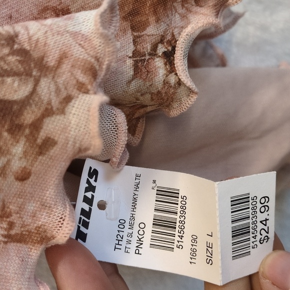 Full Tilt Women's‎ Coquette Floral Asymmetrical Halter Top Size L - Picture 6 of 7